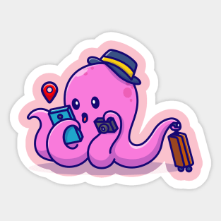 Cute Octopus Traveling Cartoon Sticker